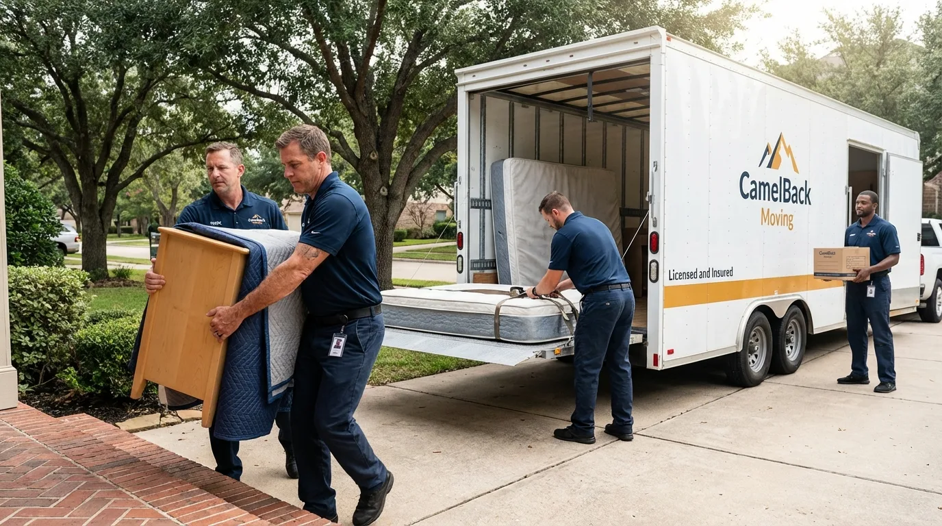 Crew loading residential truck for cross-state move from McCordsville, IN