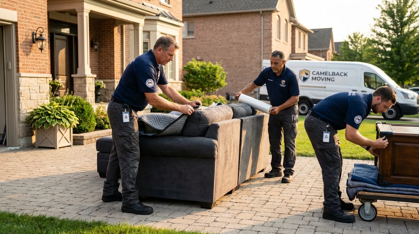 Large estate moving crew wrapping furniture in McCordsville, IN