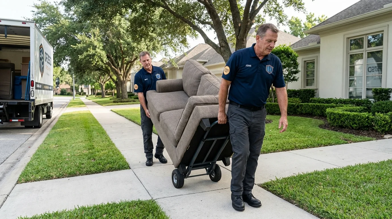 Local residential moving crew loading furniture in McCordsville, IN