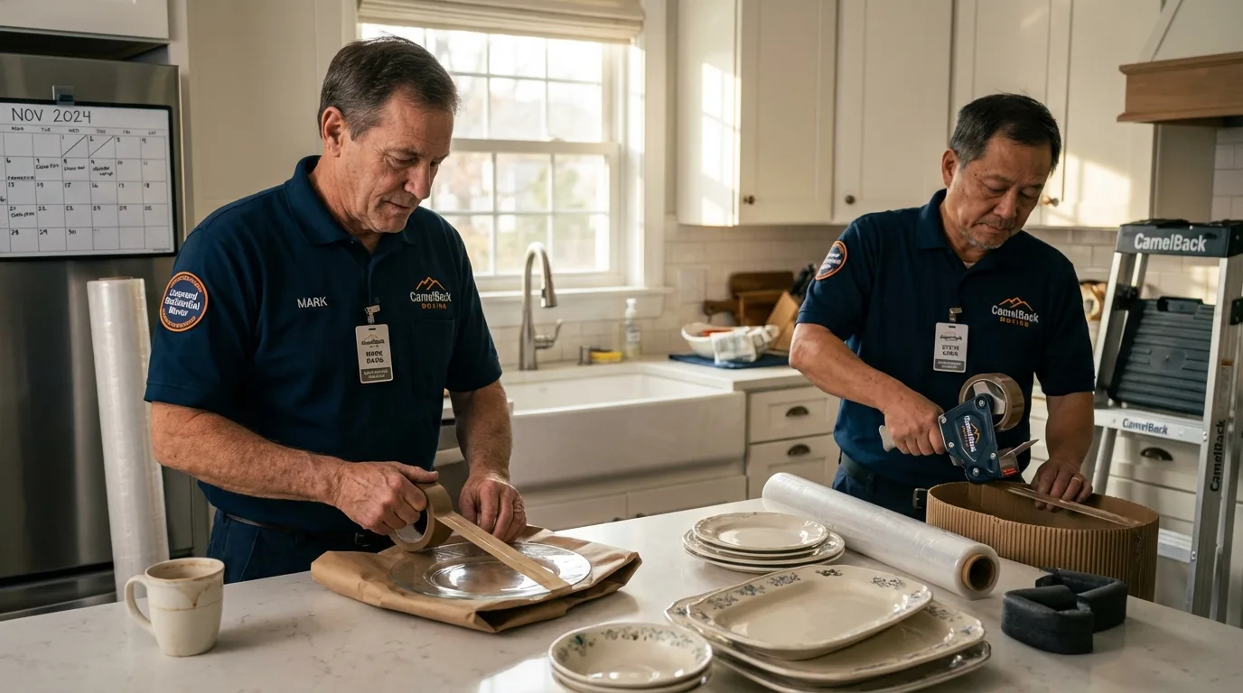 Professional crew packing kitchen dishware in McCordsville, IN
